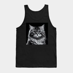 Beautiful Maine Coon Tabby Cat In Black and White Tank Top